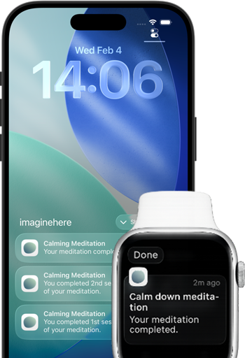 Meditation completion notifications displayed on iPhone and Apple Watch
